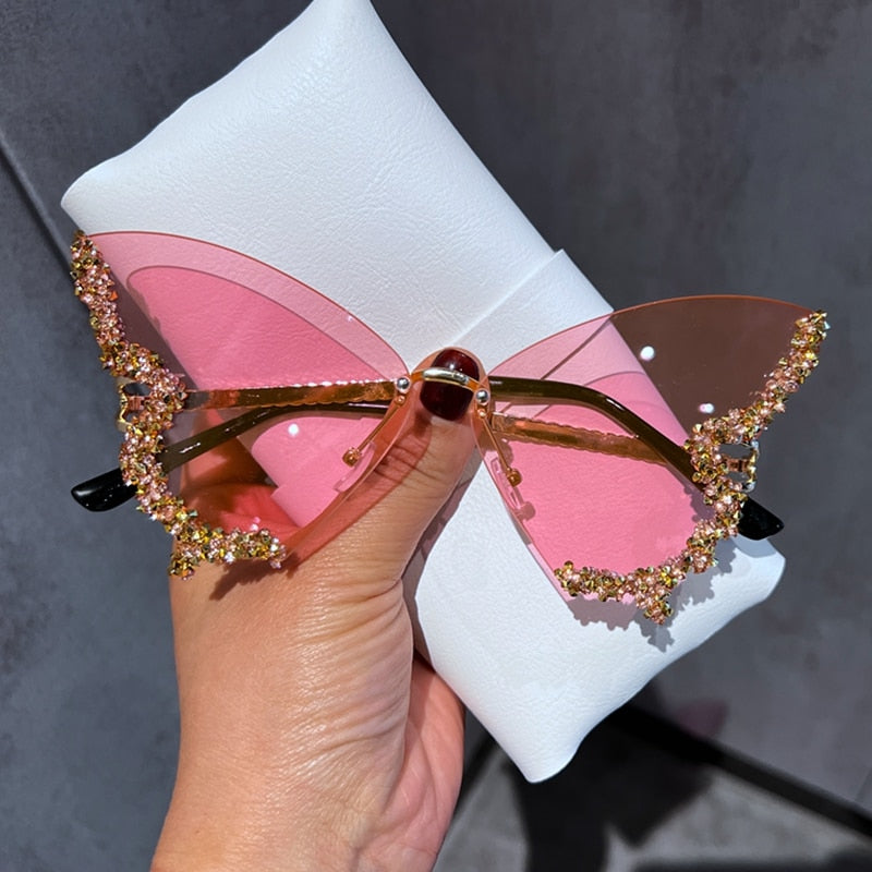 Lunettes de soleil papillon en diamant