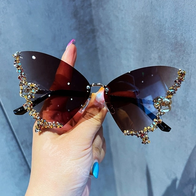 Lunettes de soleil papillon en diamant