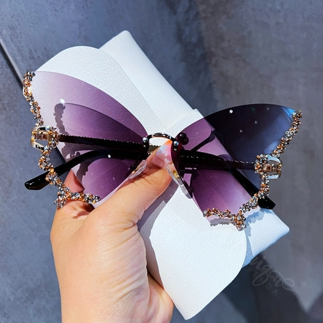 Lunettes de soleil papillon en diamant